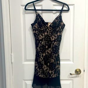 Ark Nc Black Lace/Chiffon Spaghetti Strap Short Dress Medium